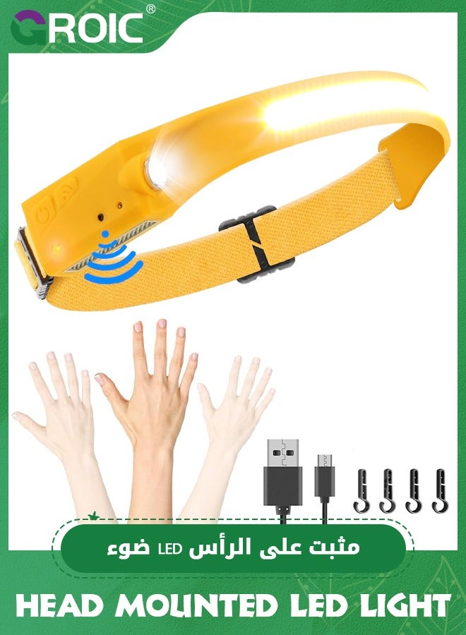 GROIC مصباح رأس LED محمول خارجي مقاوم للماء مع حزام رأس قابل للتعديل للبالغين والأطفال للتنزه والتخييم - برتقالي - Image 1