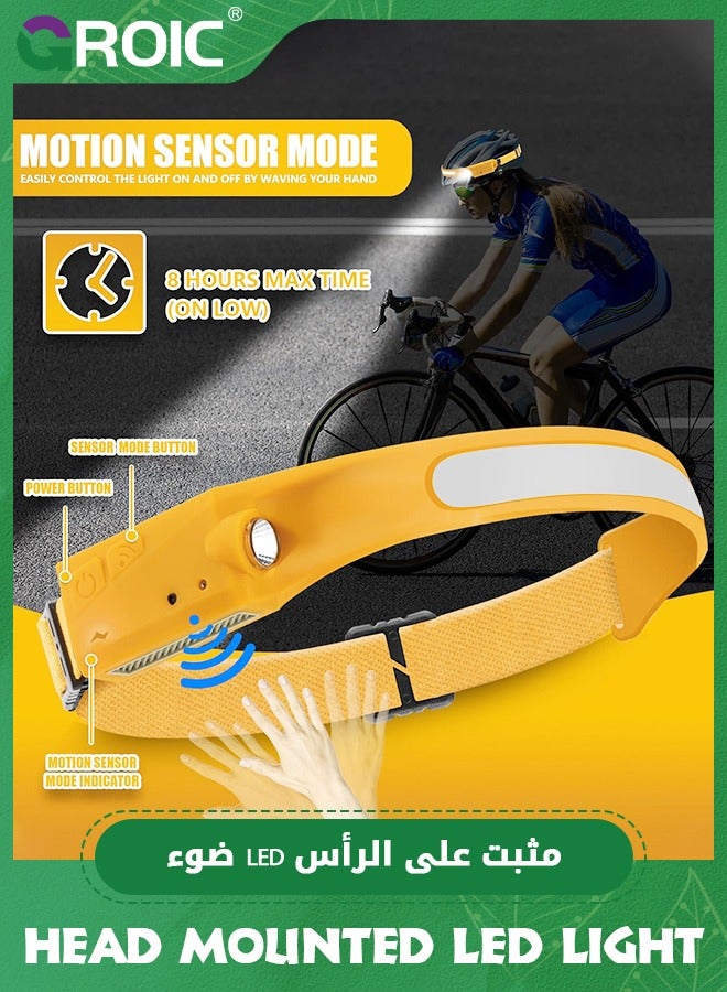 GROIC مصباح رأس LED محمول خارجي مقاوم للماء مع حزام رأس قابل للتعديل للبالغين والأطفال للتنزه والتخييم - برتقالي - Image 3
