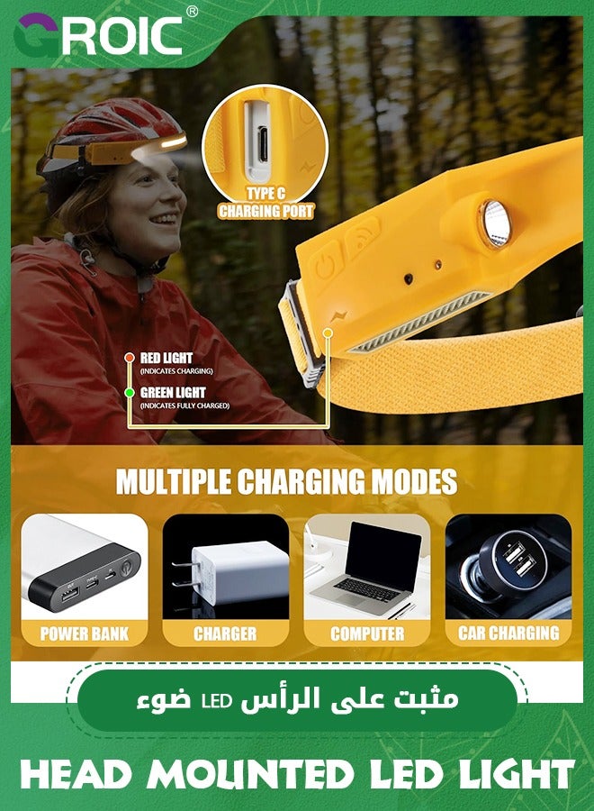 GROIC مصباح رأس LED محمول خارجي مقاوم للماء مع حزام رأس قابل للتعديل للبالغين والأطفال للتنزه والتخييم - برتقالي - Image 5