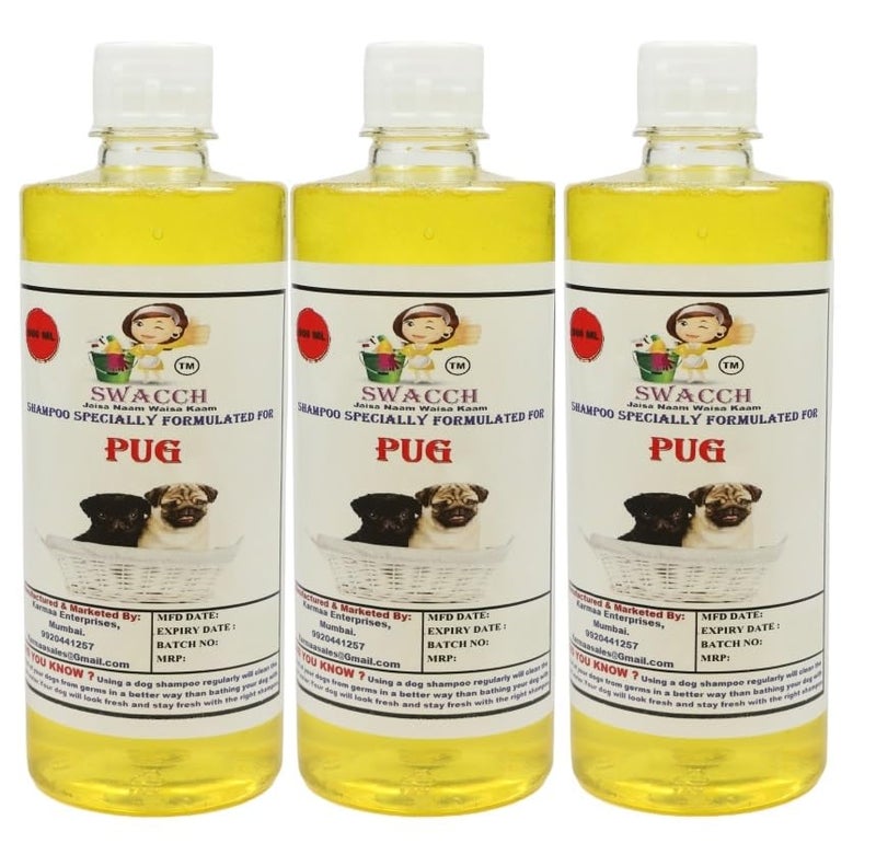 swacch Pug Dog Shampoo + Dumbbell Toy I Durable Rubber Dog Toy for Chewing I Playing,Teeth Cleaning & Training Toy I Combo Pack I 500ml Pack of 3 Lemon - Image 2