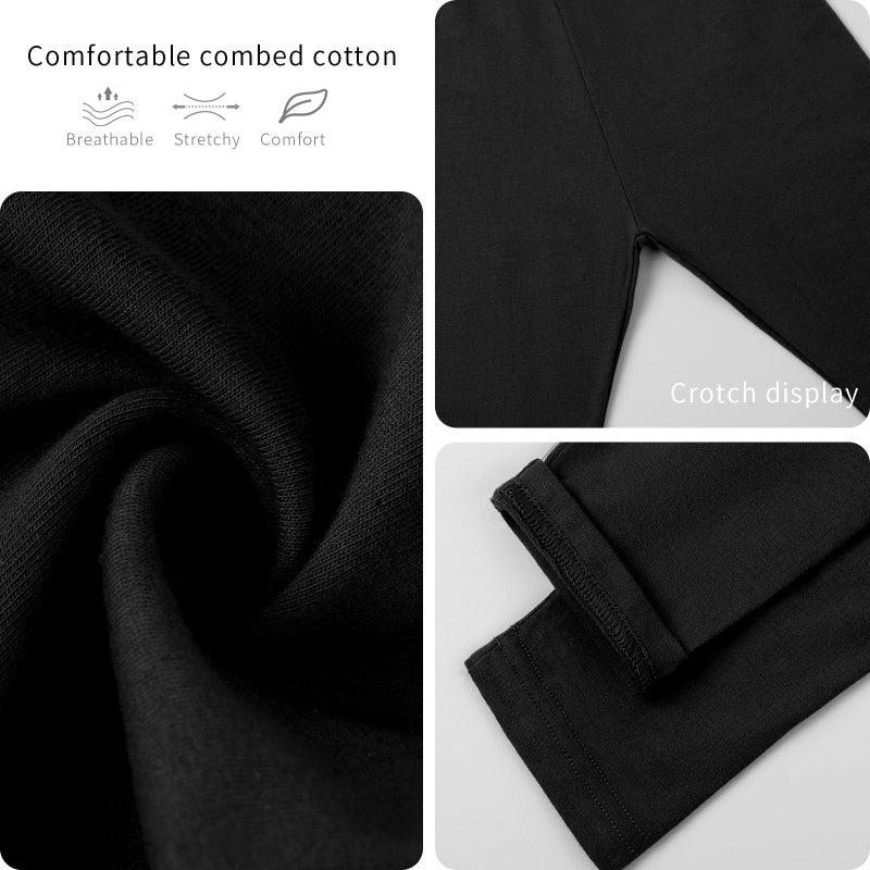 BOOPH Girls Leggings Full Length Stretchy Pants Cotton Footless 7-8 Years Black - Image 5