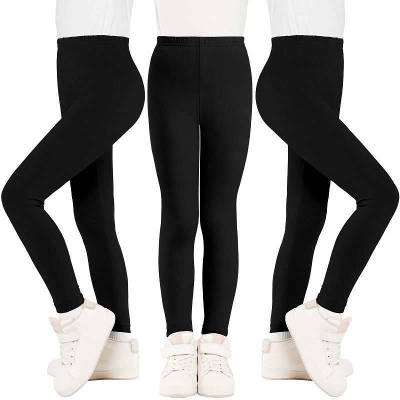 BOOPH Girls Leggings Full Length Stretchy Pants Cotton Footless 7-8 Years Black - Image 1