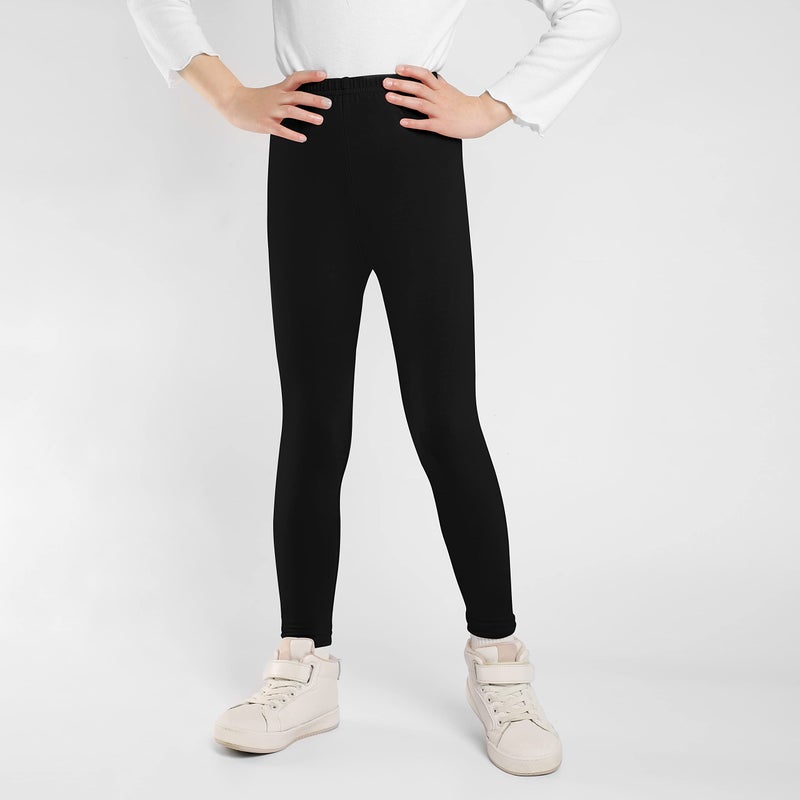 BOOPH Girls Leggings Full Length Stretchy Pants Cotton Footless 7-8 Years Black - Image 3
