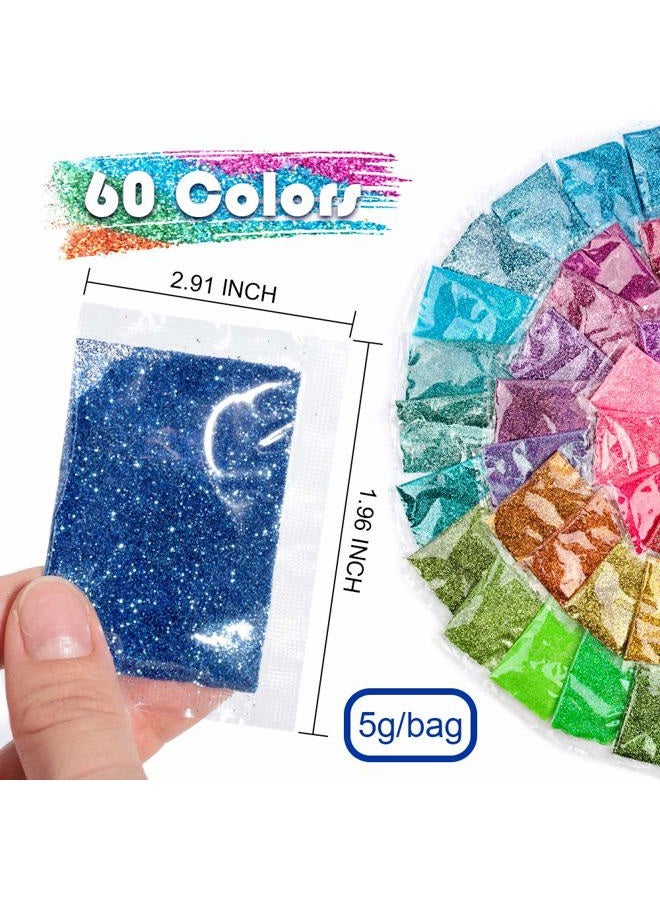 YGDZ Fine Glitter for Resin, 60 Colors 300g Assorted Craft Glitter Packs for Epoxy Resin, Nails, Slime, Tumblers, Body, Face, Eyeshadow, 5g Each Bag - Image 2