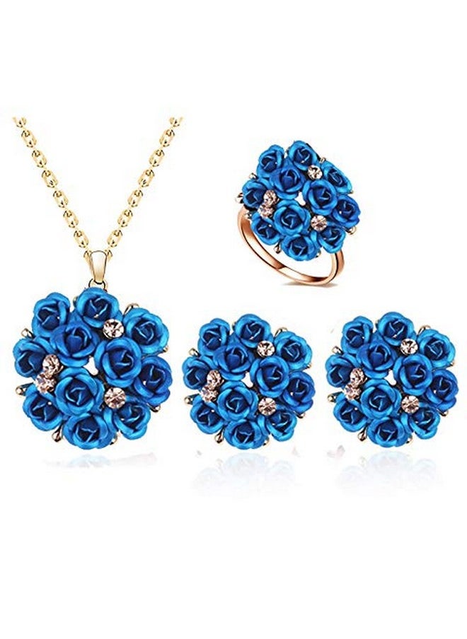 YouBella YouBella Jewellery Stylish Gold Plated Floral Necklace Jewellery Set with Earrings and Ring for Women and Girls (Blue)  - Image 1