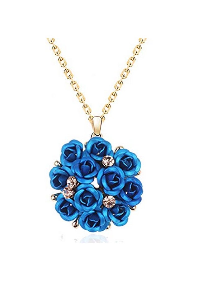 YouBella YouBella Jewellery Stylish Gold Plated Floral Necklace Jewellery Set with Earrings and Ring for Women and Girls (Blue)  - Image 3