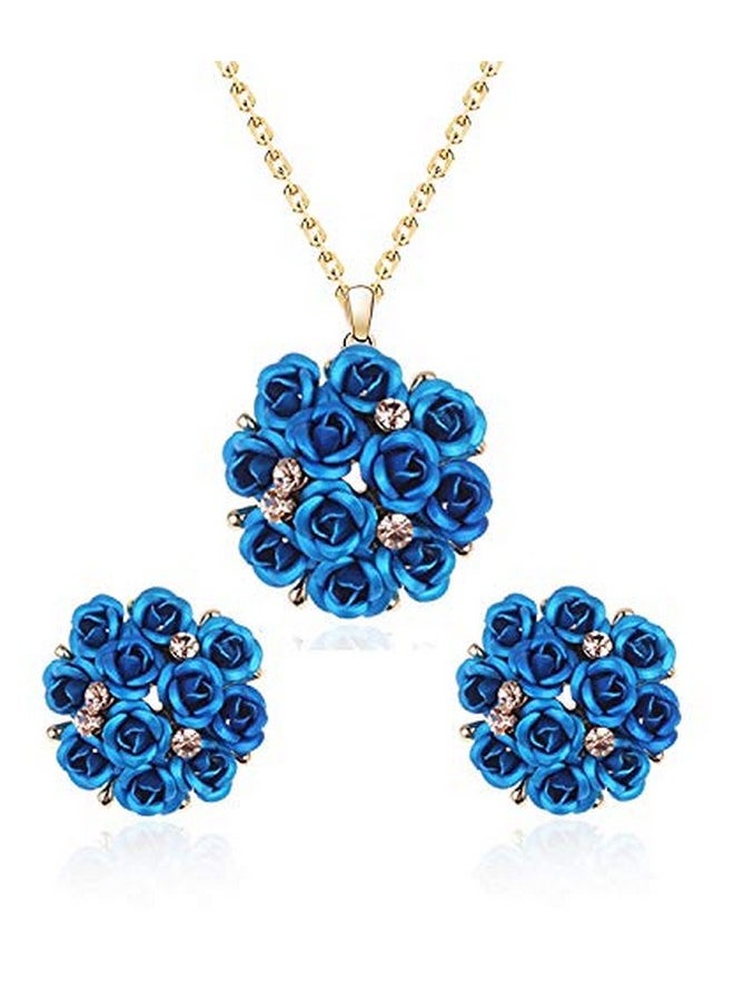 YouBella YouBella Jewellery Stylish Gold Plated Floral Necklace Jewellery Set with Earrings and Ring for Women and Girls (Blue)  - Image 2