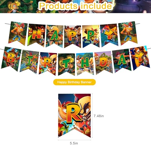 PINUO Crash Bandicoot Birthday Party Decoration, Banner, Cake Topper and Latex Balloons for Movie Party Supplies - Image 2