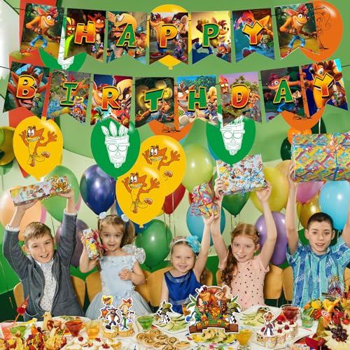 PINUO Crash Bandicoot Birthday Party Decoration, Banner, Cake Topper and Latex Balloons for Movie Party Supplies - Image 5