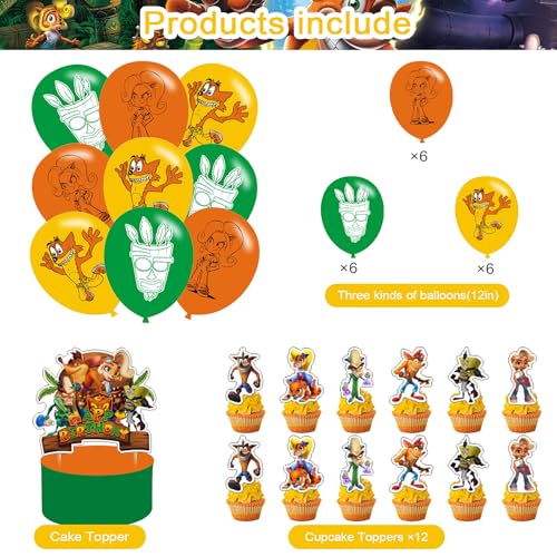 PINUO Crash Bandicoot Birthday Party Decoration, Banner, Cake Topper and Latex Balloons for Movie Party Supplies - Image 3