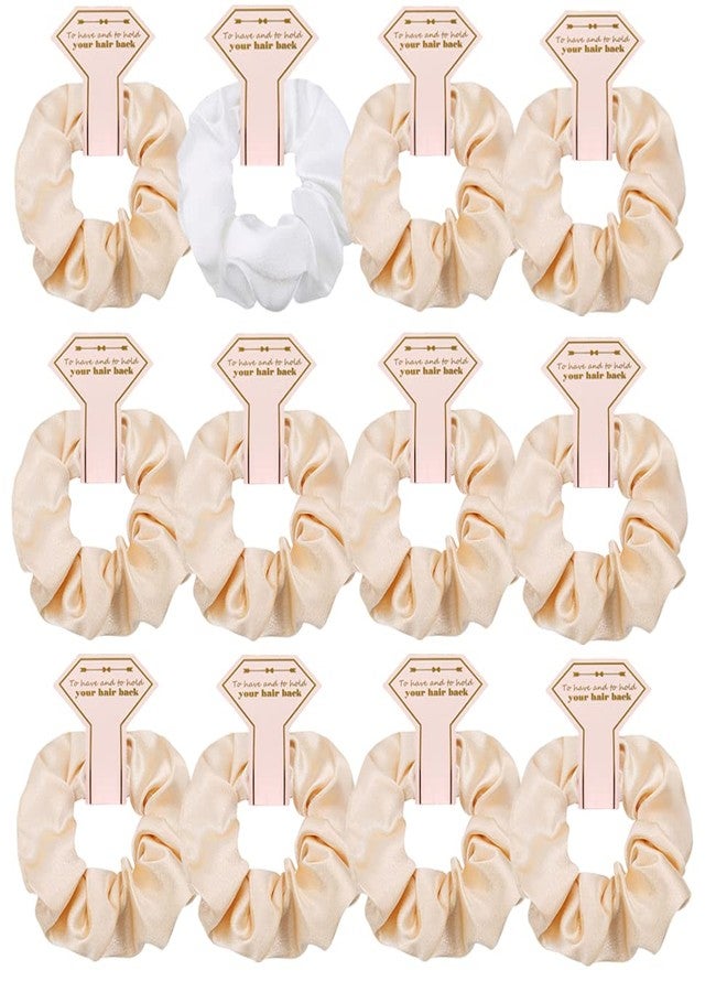 Hasoar Satin Bridesmaid Scrunchies 12 pack Proposal Gifts Elastics Hair Ties Scrunchies Bachelorette Party Favors Satin Bridesmaid Gift for Bridal Wedding Parties (White & Beige) - Image 1