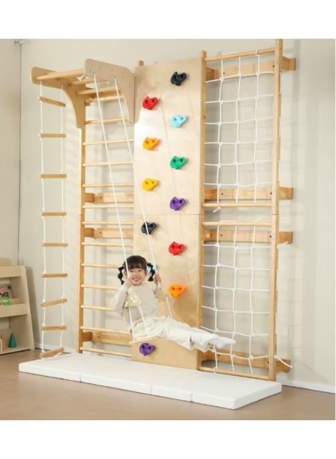 Indoor Playground 9-in-1 With a Swedish ladder, Adjustable Pull-up Bar, Rock Climbing Wall, Rope Climbing, Rope Ladder, Swing, Gymnastic Rings, Inclined Climbing, Slide - Image 3
