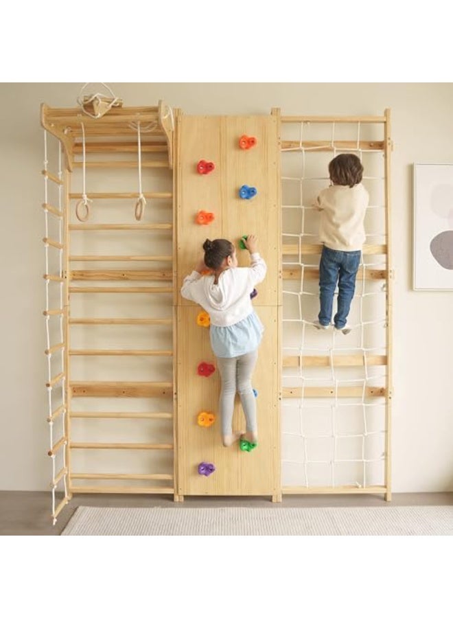 Indoor Playground 9-in-1 With a Swedish ladder, Adjustable Pull-up Bar, Rock Climbing Wall, Rope Climbing, Rope Ladder, Swing, Gymnastic Rings, Inclined Climbing, Slide, Children Toys - Image 2