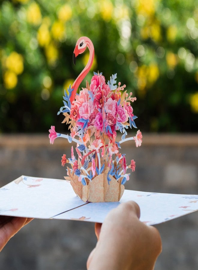 Paper Love Frndly by Paper Love, 3D Floral Flamingo Pop Up Card, Gift for Birthday, Wedding, Anniversary, Thank You, Get Well, All Occasion - Handcrafted 100% Recycled and Eco-Friendly, 8" x 6" Cover - Includes Envelope and Note Tag - Image 2