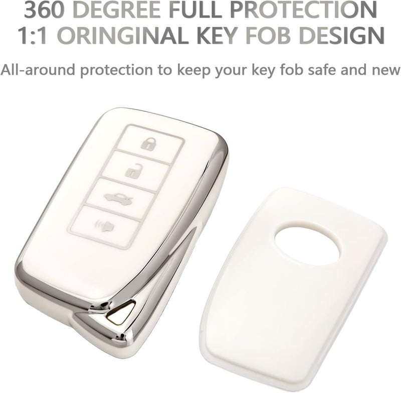 OFFCURVE for Lexus Key Fob Cover Key Case Shell Compatible with Lexus RX ES GS IS LS RS NX GX LX RC LC Smart Key Car Accessories TPU Full Protector for Car Key Remote Key Holder, White - Image 3
