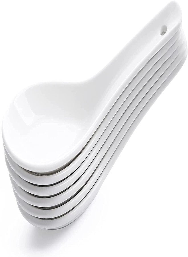 Raincart Tableware White Ceramic Spoon Dishwasher and Microwave Safe, Set of 6