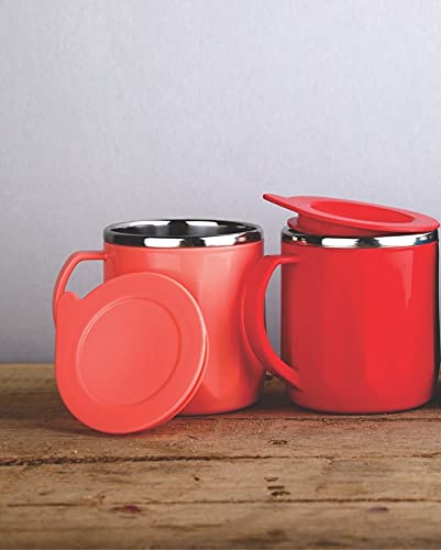 Faverito Mug Unbreakable Insulated Double Wall Spill Proof Plastic Stainless Steel Tea/Coffee/Milk Mug with Lid (2) - Image 1