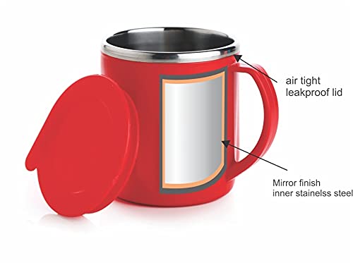 Faverito Mug Unbreakable Insulated Double Wall Spill Proof Plastic Stainless Steel Tea/Coffee/Milk Mug with Lid (2) - Image 5