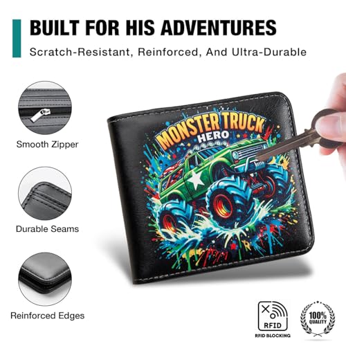 Amutta Kids Wallet for Boys, Cool Teen Boys Wallet for Kids Ages 4-5-6-7-8-9-10-11-12-13-14-15-16, Leather Wallet for Teen Boy, Monster Truck Wallets - Teenage Teenager Youth Gifts Christmas Birthday - Image 5