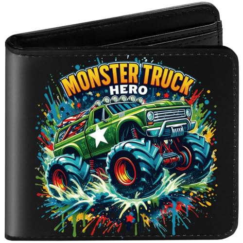 Amutta Kids Wallet for Boys, Cool Teen Boys Wallet for Kids Ages 4-5-6-7-8-9-10-11-12-13-14-15-16, Leather Wallet for Teen Boy, Monster Truck Wallets - Teenage Teenager Youth Gifts Christmas Birthday - Image 1