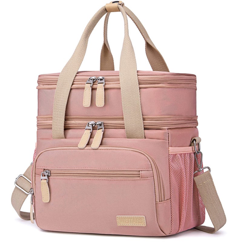 Weitars Lunch Bag for Women Loncheras Para Mujer Leakproof Insulated Large Lunchbox Dual Compartment Lunch Box Adult For Work Beach Picnic Hiking 15L Pink