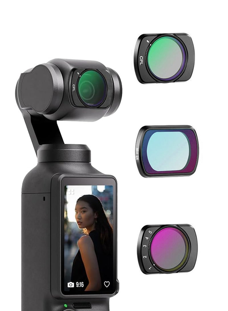 3-Pack Camera Lens Filters for Osmo Pocket 3 / Pocket 4, Magnetic Filter Set Includes CPL, 1/4 Black Diffusion, Variable ND2-ND32 Filters, HD Optical Glass, Waterproof & Scratch-Resistant for Vlog, Photography - Image 1
