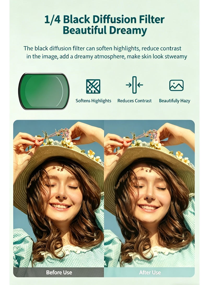 3-Pack Camera Lens Filters for Osmo Pocket 3 / Pocket 4, Magnetic Filter Set Includes CPL, 1/4 Black Diffusion, Variable ND2-ND32 Filters, HD Optical Glass, Waterproof & Scratch-Resistant for Vlog, Photography - Image 3