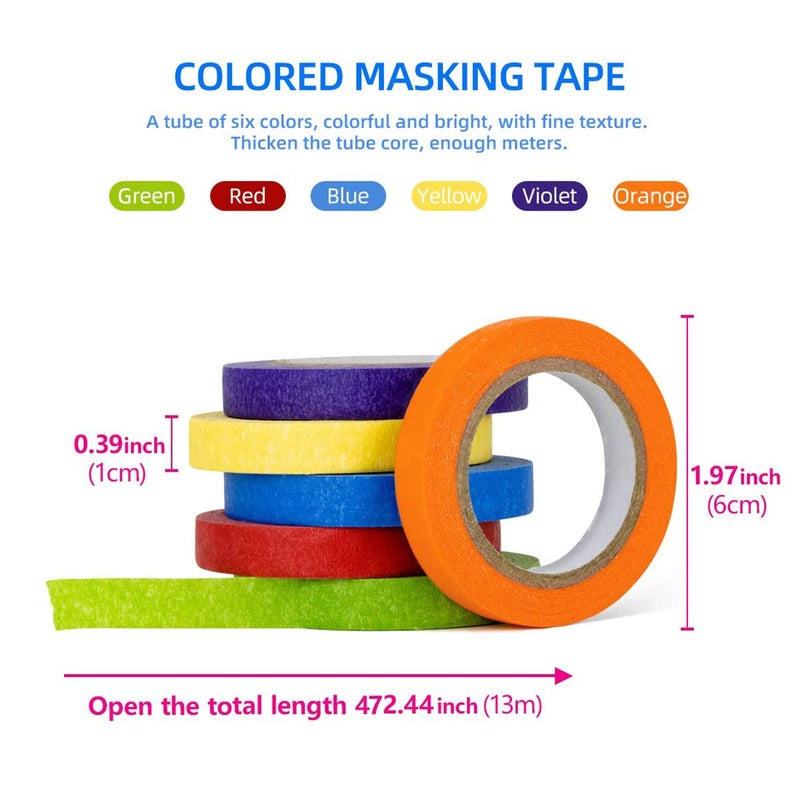 ChicAbode Masking Tape, Painters Colored Decoration 6 Pack Set Painter’s Tapes Color Craft Art Paper for Painting Decoration Rainbow Colors Tape - Image 2