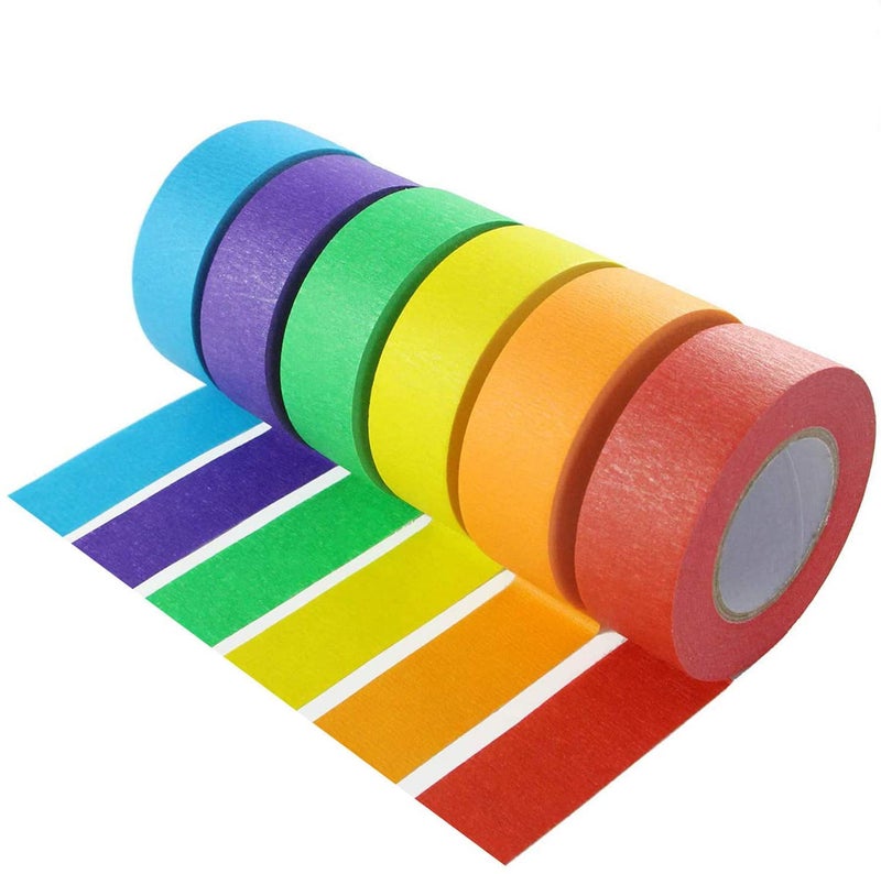 ChicAbode Masking Tape, Painters Colored Decoration 6 Pack Set Painter’s Tapes Color Craft Art Paper for Painting Decoration Rainbow Colors Tape - Image 1