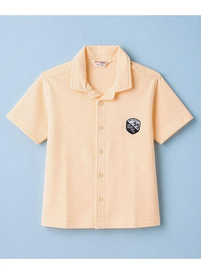 Primo Gino Primo Gino 100% Cotton Popcorn Textured Oversized Drop Shoulder Half Sleeves Solid Colour Shirt & Shorts Set - Beige