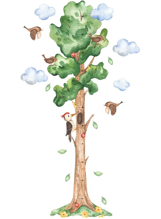The Bros Height Growth Chart for Kids Wall Stickers, Cartoon Animal Tree Bird Height Measurement Chart for Children Nursery Wall Decor Baby Bedroom Toddler Living Room Playroom Decor - Image 1