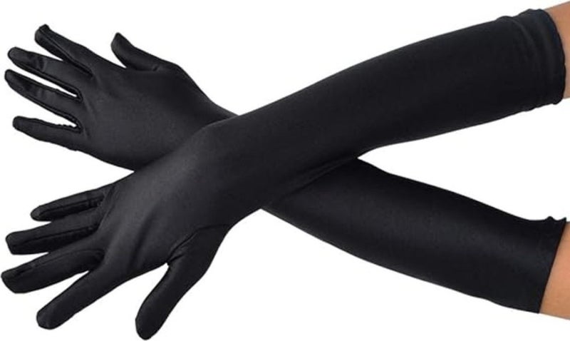 Toyfest Long Shiny Flexible Lycra Gloves 40 cm - 1 Pair - Black  - Image 3