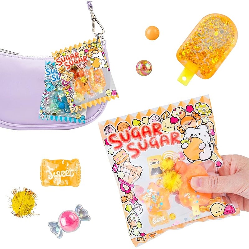 The Orb Factory ORB Sugar Swaps Gacha Pouch Squishy Keychain Charm - Orange Gachapon Style Pouch with Sparkly, Squishy Popsicle and Star - Squish, Collect, Trade - Fidget Stress Toys for Kids, Backpacks, Keys, Bags - Image 2