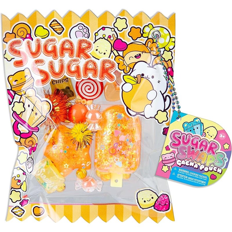 The Orb Factory ORB Sugar Swaps Gacha Pouch Squishy Keychain Charm - Orange Gachapon Style Pouch with Sparkly, Squishy Popsicle and Star - Squish, Collect, Trade - Fidget Stress Toys for Kids, Backpacks, Keys, Bags - Image 3