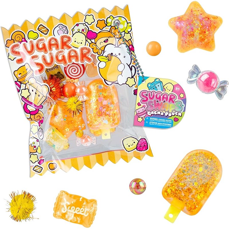 The Orb Factory ORB Sugar Swaps Gacha Pouch Squishy Keychain Charm - Orange Gachapon Style Pouch with Sparkly, Squishy Popsicle and Star - Squish, Collect, Trade - Fidget Stress Toys for Kids, Backpacks, Keys, Bags - Image 1