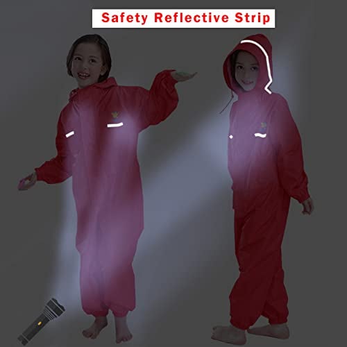 JiAmy Toddler One Piece Rain Suit Kids Rain Poncho Waterproof Muddy Buddy Rain Jacket Full Body Raincoat, Red, 6-7 Years - Image 5