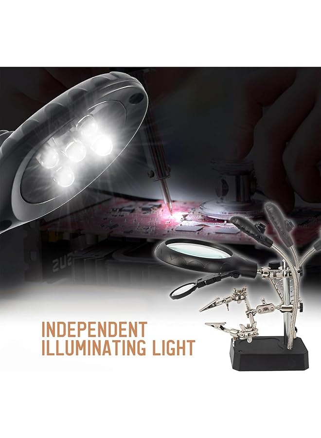 إيروريكس مجموعة حامل مكواة اللحام المكبرة من Helping Hand مع ضوء LED ومحطة إصلاح زجاجية مكبرة مع مشبك ومشابك ومحطة مكبر لحام للحام والحرف اليدوية وفحص الأشياء الدقيقة - Image 5
