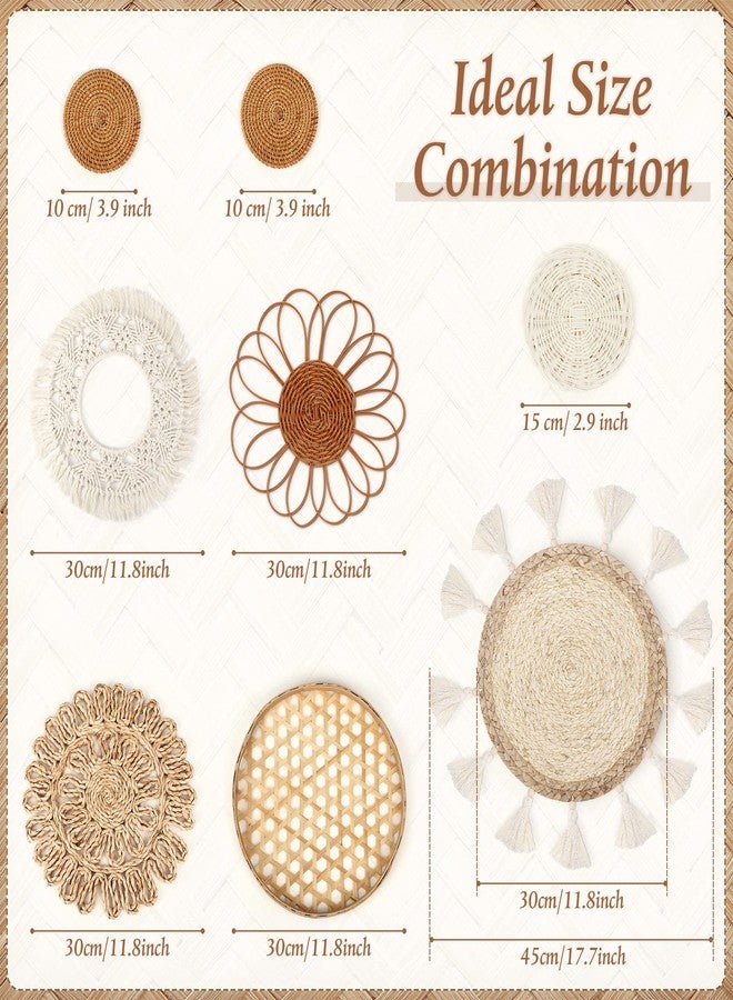 مجموعة مارسوي المكونة من 8 قطع من معلقات الحائط البوهيمية - مصنوعة من الخيزران المنسوج، وسلال الخيزران مع شرابات مكرمية ونسيج جداري لغرفة النوم، وغرفة المعيشة، وغرفة الأطفال - Image 3