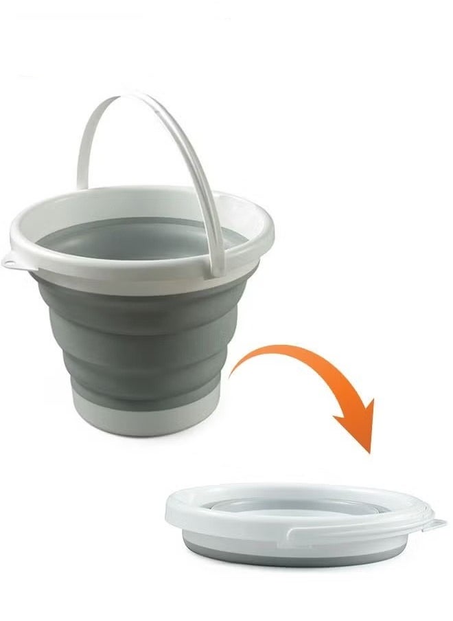 MIXDE - Collapsible Plastic Bucket Foldable Buckets Indoor and Outdoor Collapsible Bucket with Handle MultiPurpose Circle Handy Portable Fishing Water Pail Beach Water Pails 10L Grey - Image 1