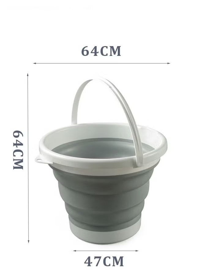 MIXDE - Collapsible Plastic Bucket Foldable Buckets Indoor and Outdoor Collapsible Bucket with Handle MultiPurpose Circle Handy Portable Fishing Water Pail Beach Water Pails 10L Grey - Image 1