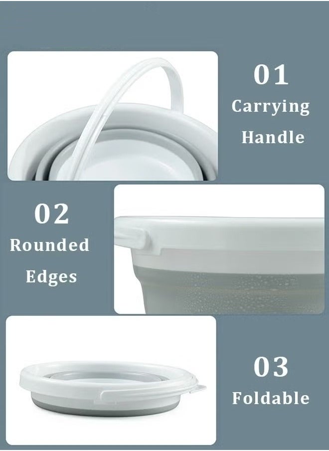 MIXDE - Collapsible Plastic Bucket Foldable Buckets Indoor and Outdoor Collapsible Bucket with Handle MultiPurpose Circle Handy Portable Fishing Water Pail Beach Water Pails 10L Grey - Image 1