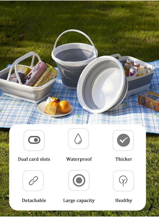 MIXDE - Collapsible Plastic Bucket Foldable Buckets Indoor and Outdoor Collapsible Bucket with Handle MultiPurpose Circle Handy Portable Fishing Water Pail Beach Water Pails 10L Grey - Image 1