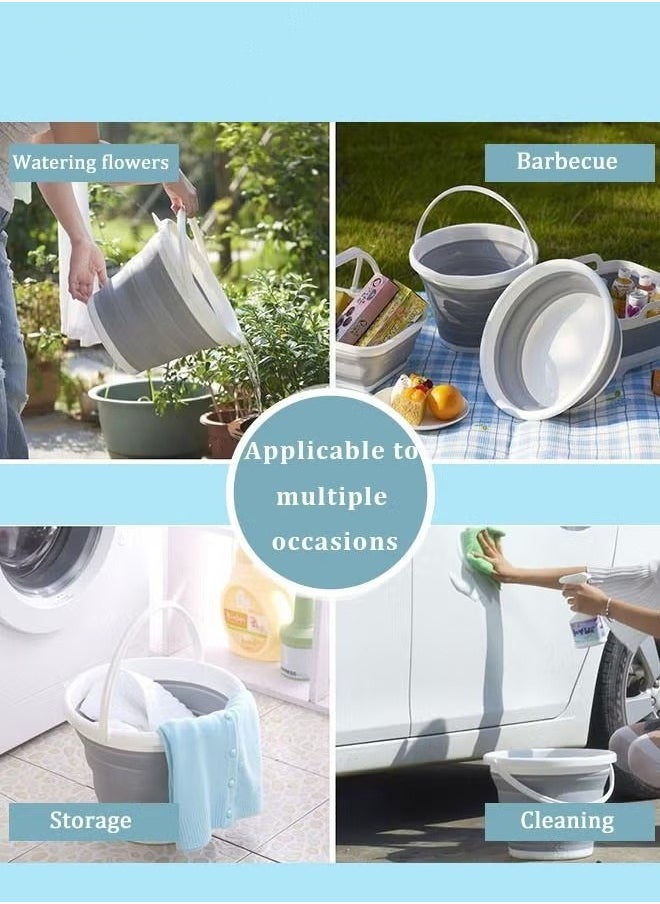 MIXDE - Collapsible Plastic Bucket Foldable Buckets Indoor and Outdoor Collapsible Bucket with Handle MultiPurpose Circle Handy Portable Fishing Water Pail Beach Water Pails 10L Grey - Image 1
