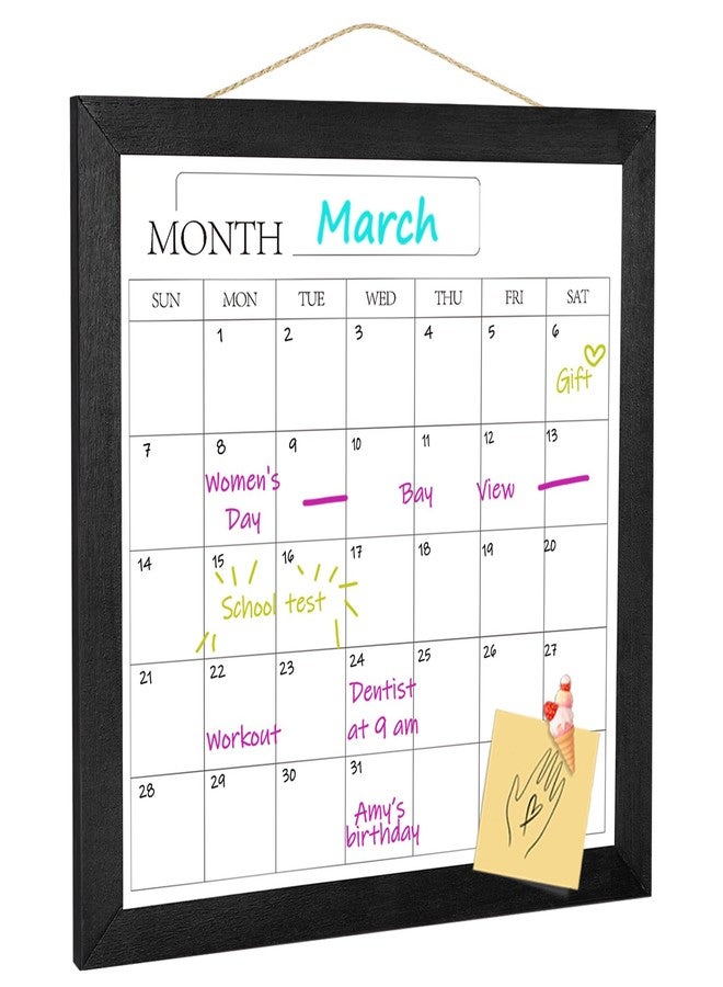 Umtiti Umtiit Monthly Calendar Dry Erase Whiteboard 11.8 x 11.8 inch(30 x 30 cm), Black Wood Frame, Magnetic Surface Whiteboard for Planning/Schedule/School Timetable/Memo(YLBB-3030BK,US) - Image 1