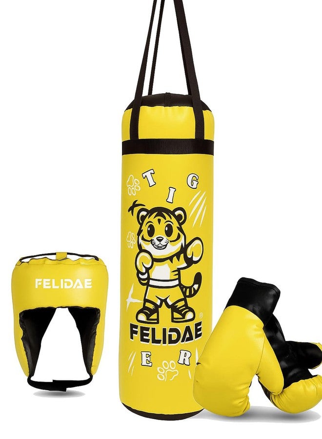 FELIDAE Kids Set for Age (7-13 Years) Pack of 4 Boxing Kit | Punching Bag for Karate | Bounce-Back Martial Arts Bag for Boys & Girls to Build Skills Boxing Kids Set (Yellow Black) - Image 1