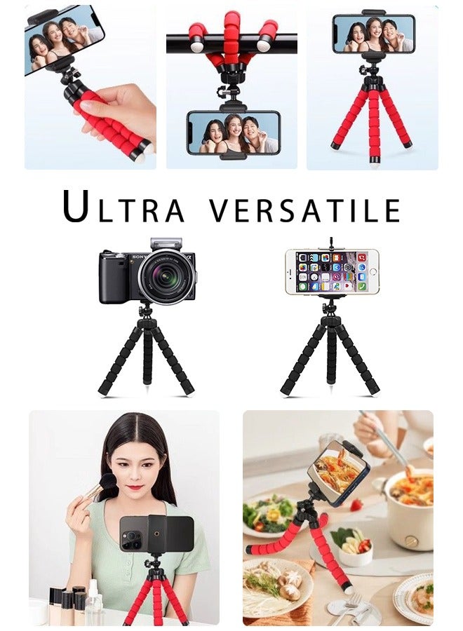 Portable and Flexible Extendable Phone Tripod and Camera Stand with Bluetooth Remote and Clip, Selfie Stick Vlogging and Travel Photography Support with clip E-type phone clip (black)