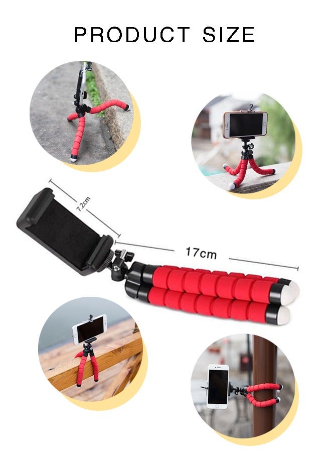 Portable and Flexible Extendable Phone Tripod and Camera Stand with Bluetooth Remote and Clip, Selfie Stick Vlogging and Travel Photography Support with clip E-type phone clip (black)