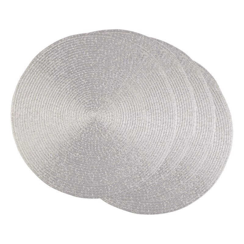 DII Woven Placemats Collection Metallic Round Placemat Set 15 Platinum Silver 4 Piece