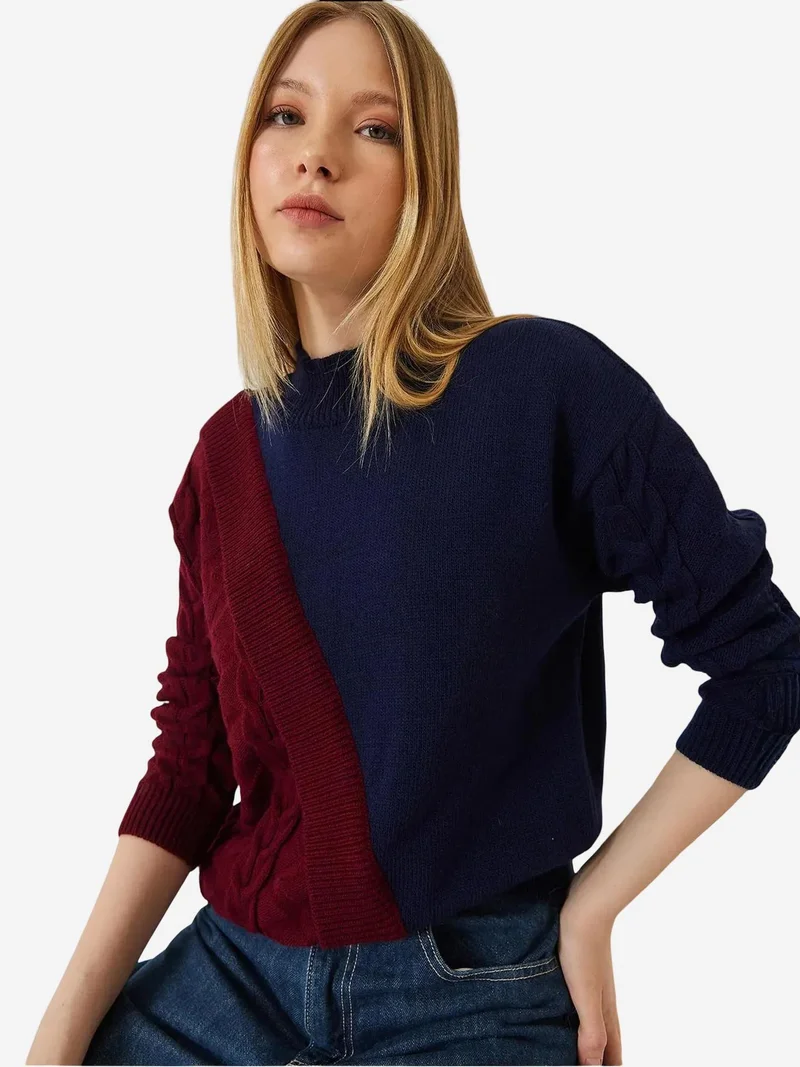 Bianco Lucci LUCCI Patterned Half Turtleneck Ribbed Sweater