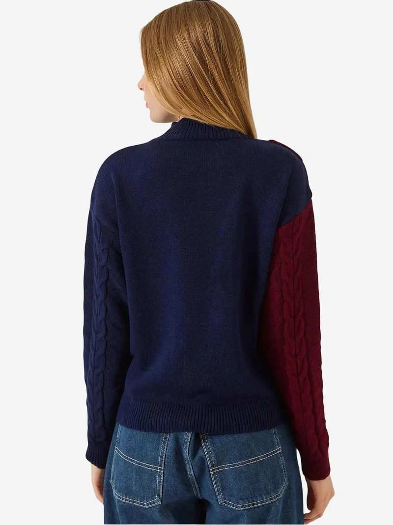 Bianco Lucci LUCCI Patterned Half Turtleneck Ribbed Sweater